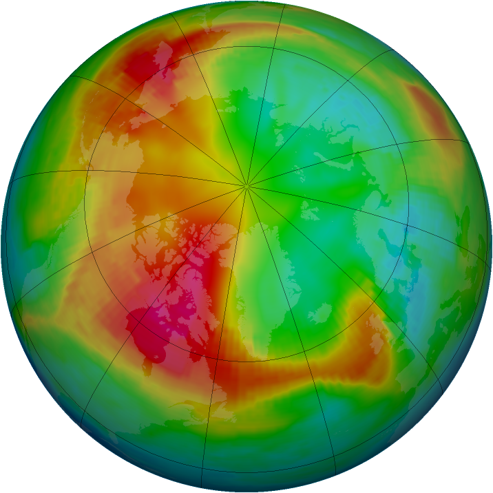 Arctic ozone map for 31 January 1990
